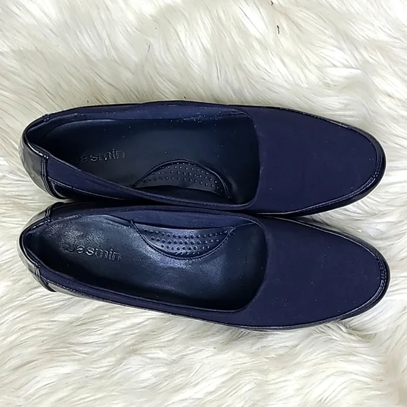Shoes Size 8M Navy Blue Patent Fabric Wedges Lightweight Casual Everyday EUC - Picture 4 of 10
